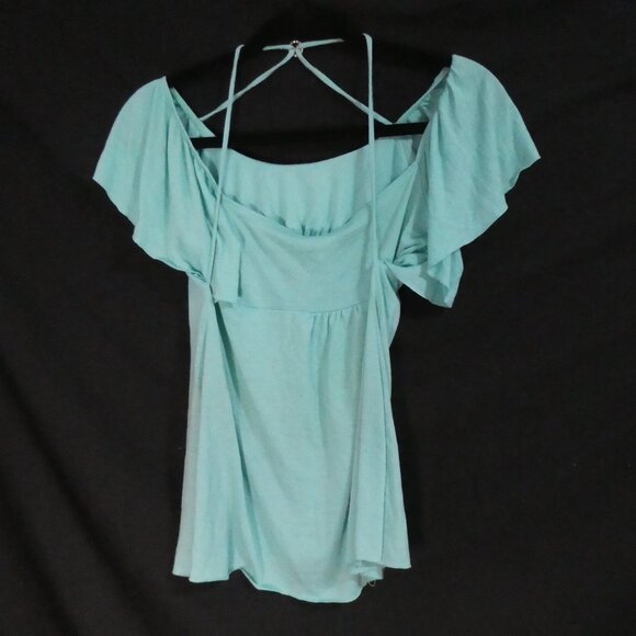 SIRENS | medium | Teal Off-Shoulder Ruffle Sleeve Dress | Dry Clean Only - Picture 2 of 13